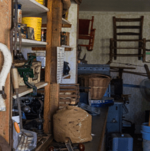 messy and cluttered basement
