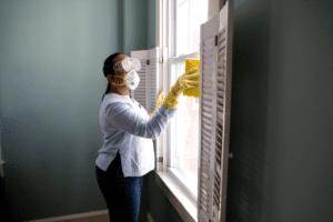 A person cleaning a house